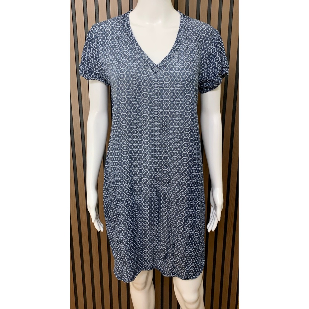 Cloth & Stone Women's Blue Geometric Print Tencel V-Neck Shift Dress S Classic